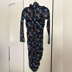 Alice + Olivia Black Floral Long Sleeve Dress
